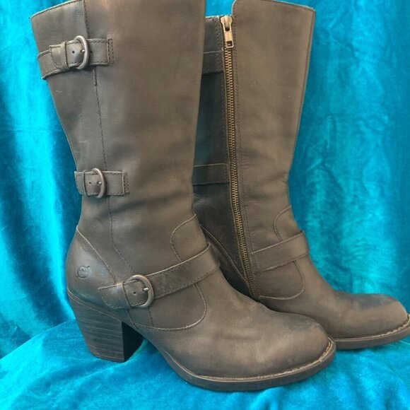 Born brown leather calf high boots SZ 9.5 Zip closure Cushioned 3”heel - Picture 4 of 7